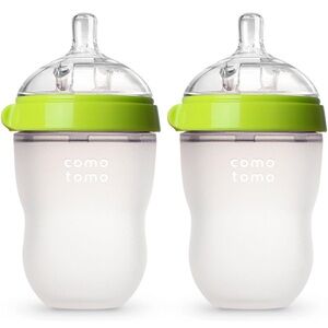 Green and White Silicone Baby Bottles with Natural Shape